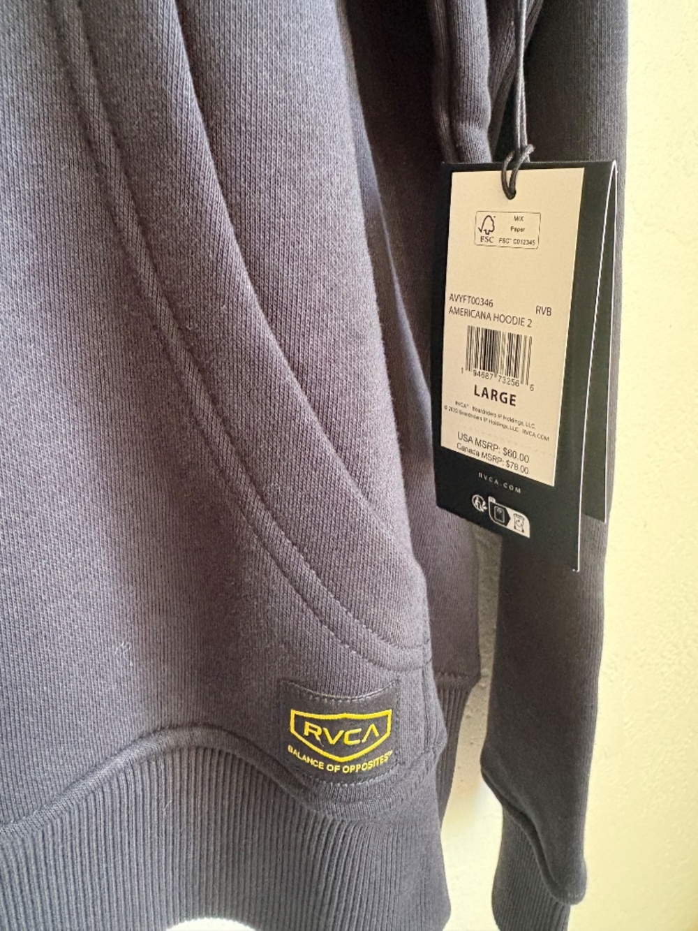 Mens Size Large RVCA Black Day Shift Hoodie NWT - Picture 2 of 5